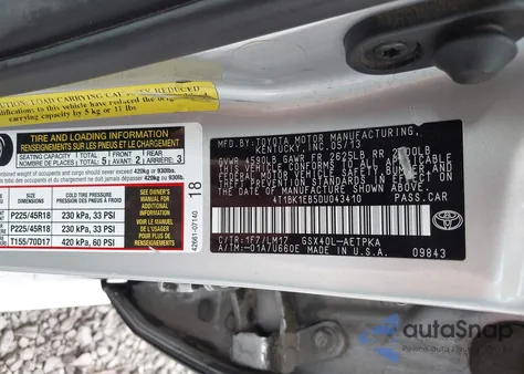 2013 Toyota Avalon Limited from USA, damaged, VIN 4T1BK1EB5DU043410